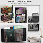 Magnetic Baskets Shelf Bins Organizer Holder Storage Rack Containers for Fridge, Whiteboard, Locker - Home Kitchen Laundry Office School ((1-Pack) Black/XL)