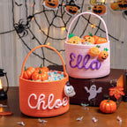 FKOG Halloween Candy Basket, Custom Cotton Rope Storage Bin with Handle, Personalized Trick or Treat Container, Decorative Pumpkin Design (Orange)