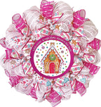 Gingerbread Sugar Plum House Christmas Wreath Handmade Deco Mesh Available in 24 inch and 28 inch diameters