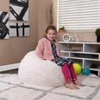 EMMA + OLIVER Small White Furry Bean Bag Chair for Kids and Teens