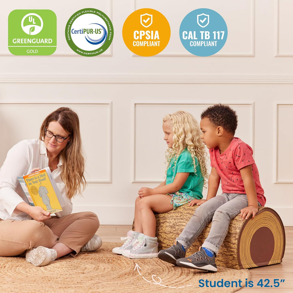 ECR4Kids SoftZone Tree Log Saddle Bench, 12in, Kids Bench, Chocolate