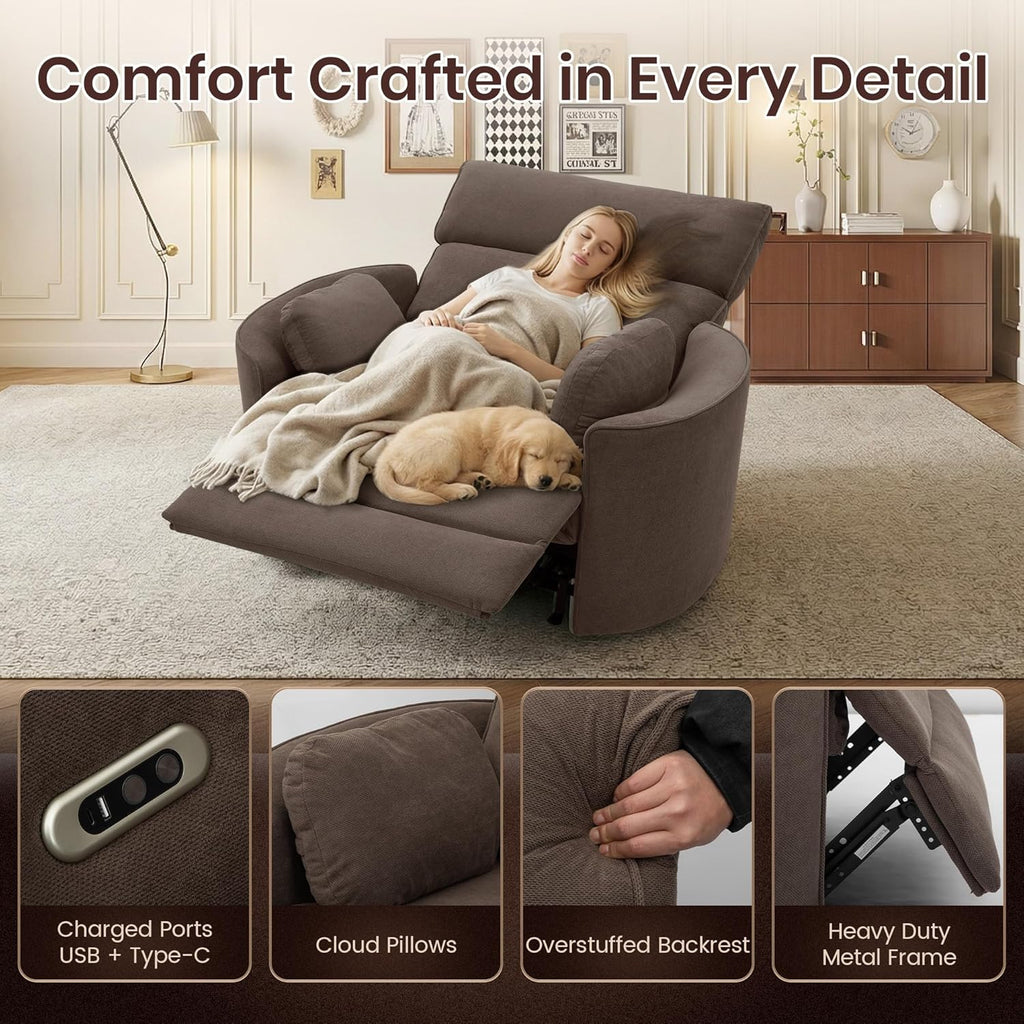 450lbs Oversized Power Recliner Chair, 52" Extra Wide Electric Chair for Big and Tall Adults, Linen Fabric Single Sofa with USB & Type-C Ports, 2 Pillows, Cloud Comfort for Living Room