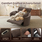 450lbs Oversized Power Recliner Chair, 52" Extra Wide Electric Chair for Big and Tall Adults, Linen Fabric Single Sofa with USB & Type-C Ports, 2 Pillows, Cloud Comfort for Living Room