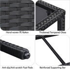 Yaheetech Outdoor Wicker Coffee Side Table with Tempered Glass Top, Black | All-Weather Rattan Patio Storage Furniture for Garden