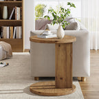 Solid Wood End Table, C-Shaped Round Side Table for Sofa and Bedside, Farmhouse Accent Furniture for Living Room, Bedroom, Easy Assembly (1, Brown)