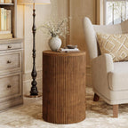 Solid Wood Round Side Table with Storage, No-Assembly Fluted End Table with 4 Wheels, Wooden Nightstand for Small Spaces, Living Room, Bedroom (Fully Assembled)