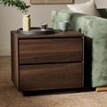 Mid Century Modern End Table with 2 Drawers, Wooden Nightstand Bed Side Table with Storage Bedside Night Stand for Bedroom Living Room Sofa, Brown