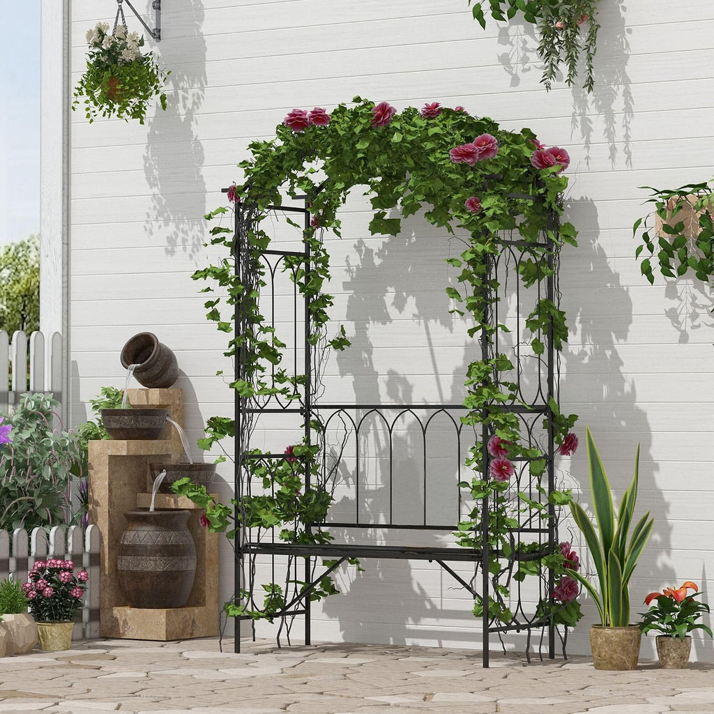 Metal Garden Arbor Bench with Trellis for Outdoor Seating