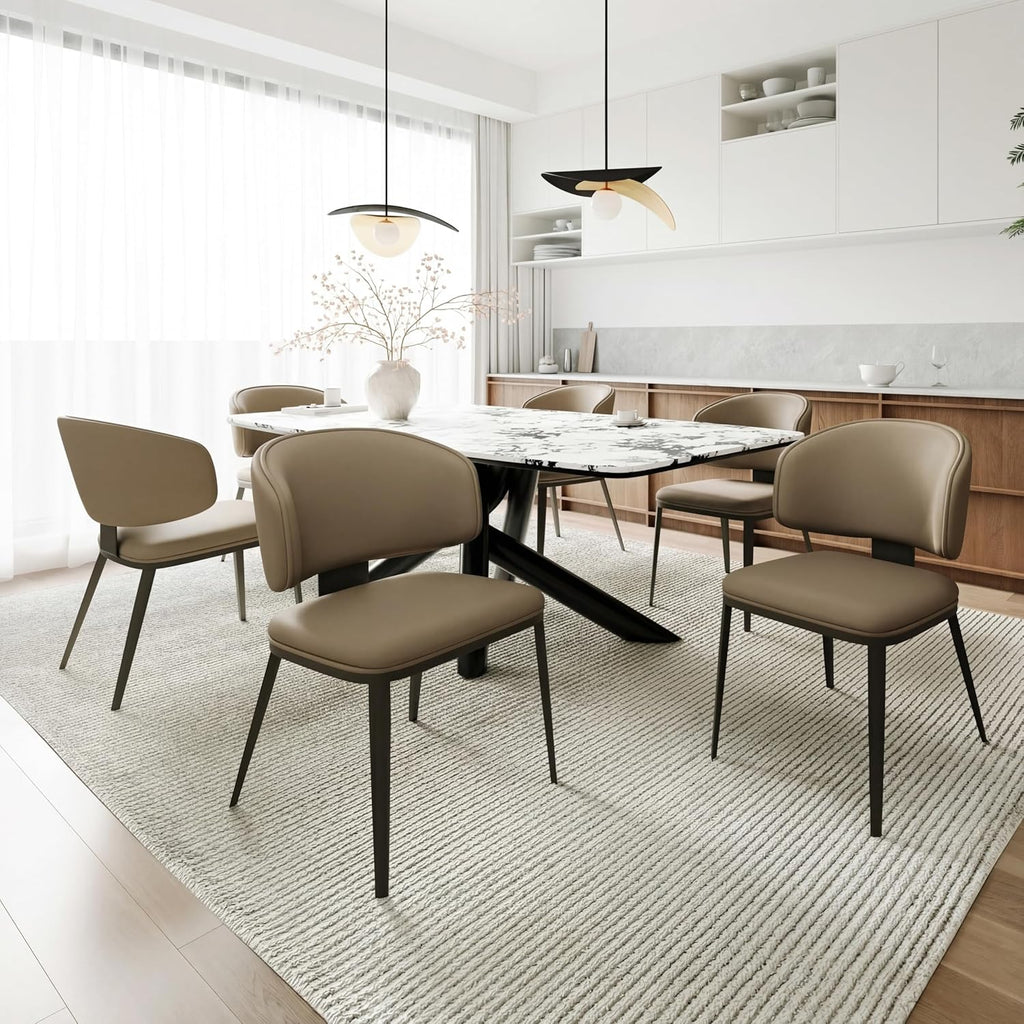 Dining Chairs Modern High Backrest Comfortable, Fashion Upholstered Kitchen Chair Armless Dinner Chair with Metal Legs for All Rooms (Milk Coffee, Set of 6)