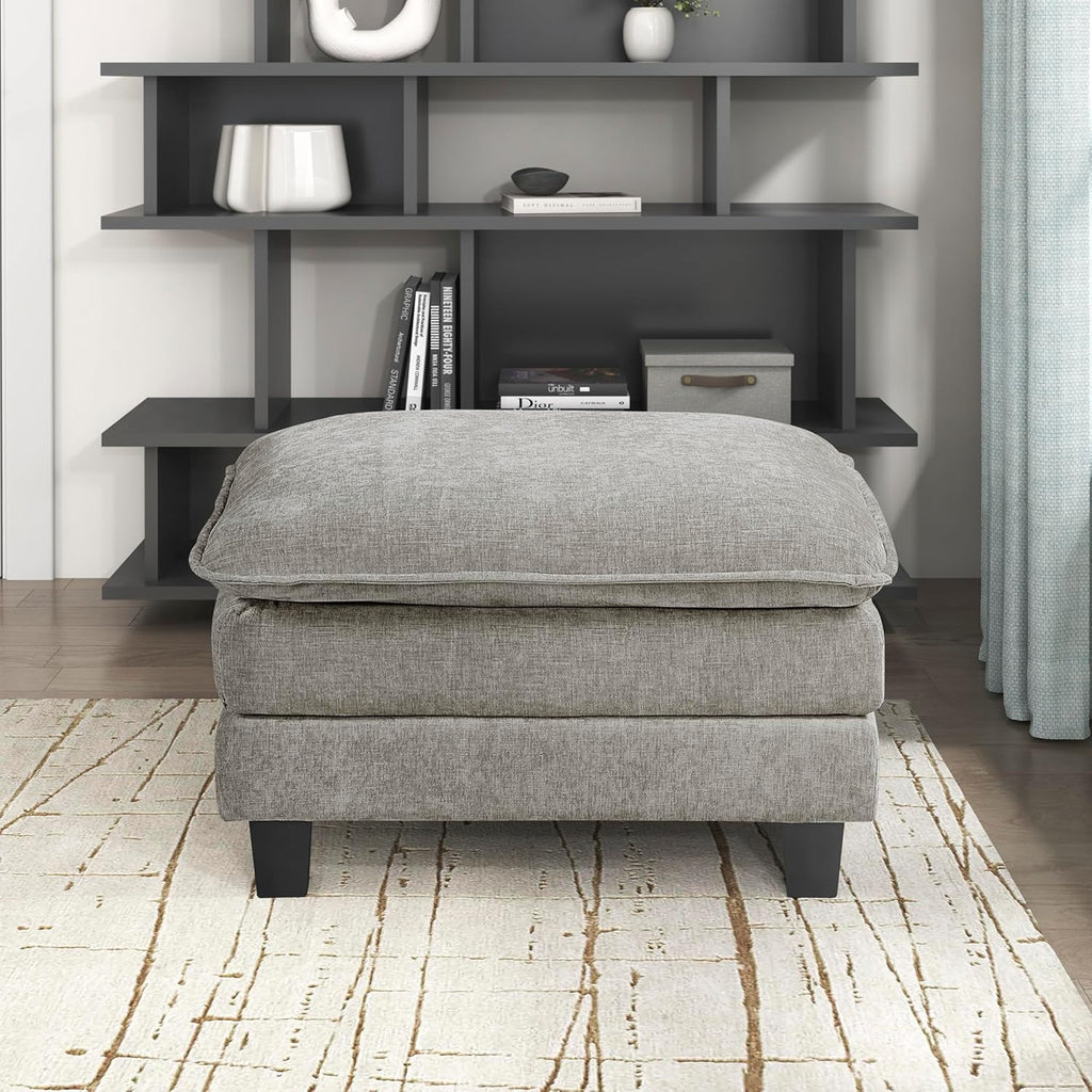 Lexicon Chenille Upholstered Rectangle Ottoman, Foot Stool, Black Faux Wood Feet, Durable Frame, Large Padded, Modular Sectional Couch Add Ons for Living Room, Bedroom, Assembly Required, Dark Pewter
