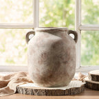 Ceramic Flower Vase Home Decor - 7.6 Inch Farmhouse Rustic Table Vases with Handle Living Room Decoration Decorative Vintage Pottery for Kitchen Shelf Coffee Dining Bookshelf Fireplace Centerpiece