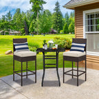Yaheetech Set of 4 Patio Bar Stools, Outdoor PE Rattan Bar Height Chairs with Cushions & Footrests & Backrest for Indoor/Outdoor/Backyard/Porch, Max.Load 300Lb, Brown/Beige