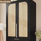 Garvee 70" Wardrobe Armoire Wooden Closet with 2 Doors and 3 Drawers, Black