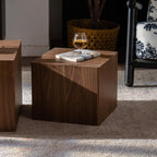 End Table Set of 2, Modern Side Tables with Wood Grain, Wooden Nesting Cube Coffee Table Set for Small Spaces, Living Room, Bedroom, Fully Assembled - Walnut