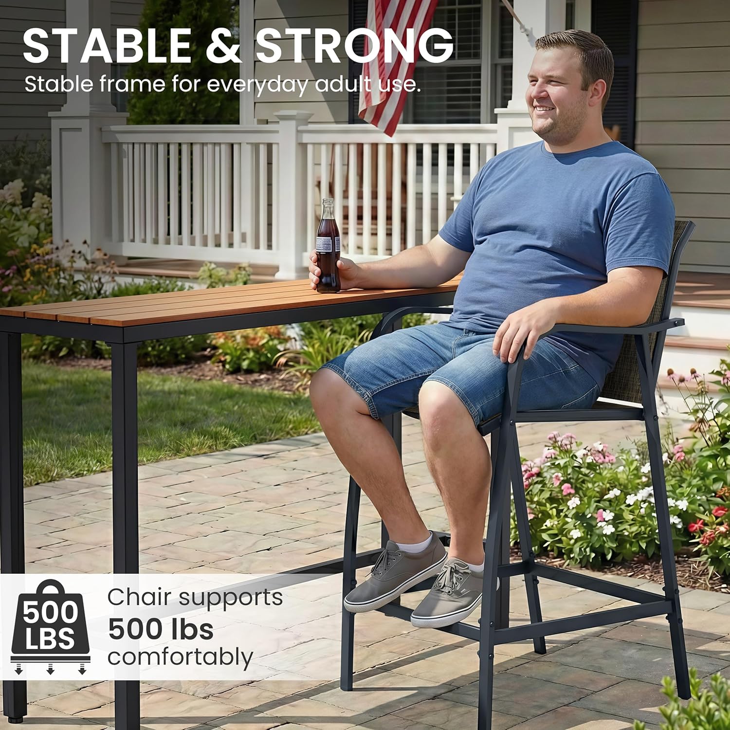 Crestlive Products Outdoor Bar Stools Set of 2, Heavy Duty Patio Furniture, Bar Height Tall Chairs with Armrest and Footrest, Textilene Fabric for Bistro, Lawn, Poolside, Backyard, Kitchen (Brown)