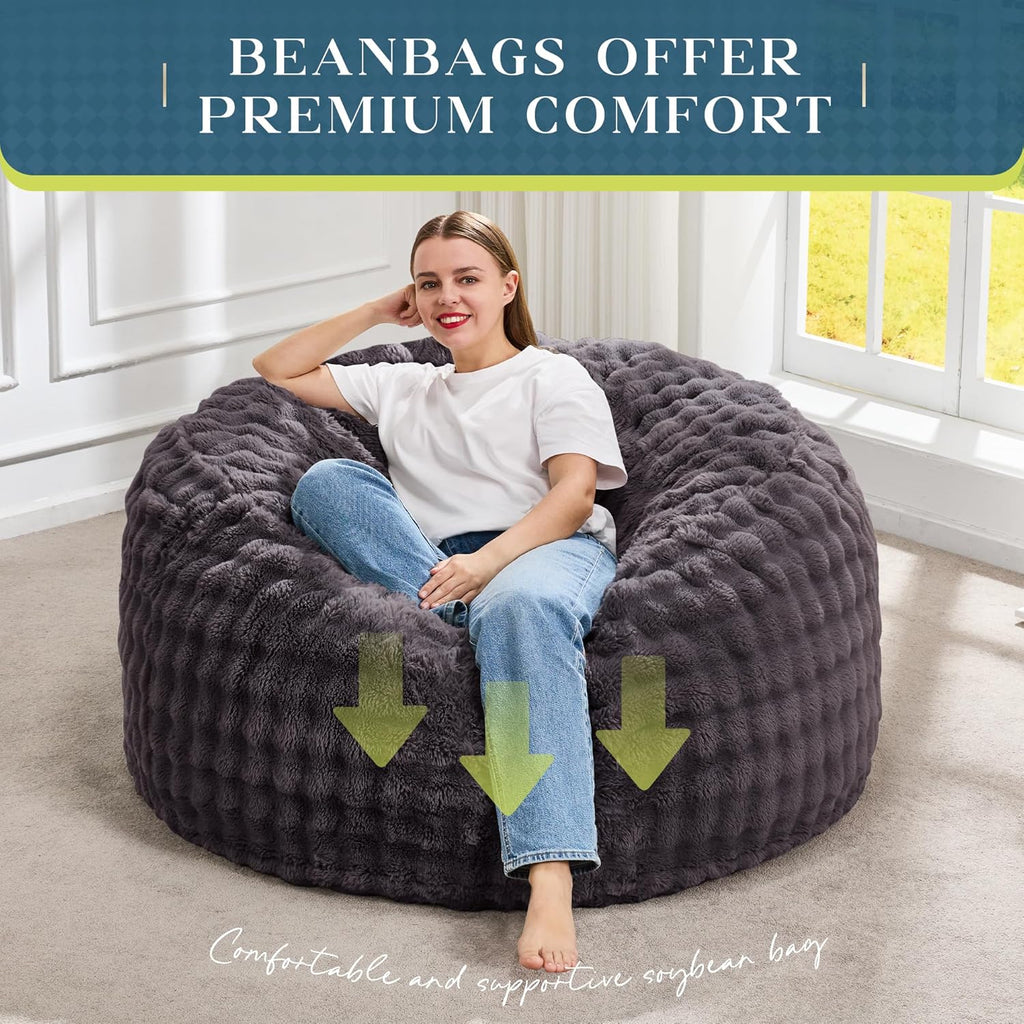 Hobestluk Bean Bag Chairs Beanbag Chair with Filler Adult Bean Bags with Fluffy & Machine Washable Cover, Giant Bean Bag Chairs for Aduts (Dark Grey, 3FT-36" x 36" x 22")