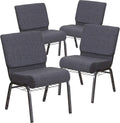 Flash Furniture 4 Pack HERCULES Series 21''W Church Chair in Dark Gray Fabric with Book Rack - Silver Vein Frame