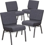 Flash Furniture 4 Pack HERCULES Series 21''W Church Chair in Dark Gray Fabric with Book Rack - Silver Vein Frame