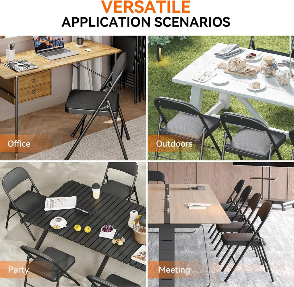 Fenbeli Folding Chairs Bulk Set of 10, Fabric Padded Commercial Folding Chairs 330 lbs Heavy Duty Steel Frame, Stackable Folding Chairs for Events, Wedding, Church, School, Commercial