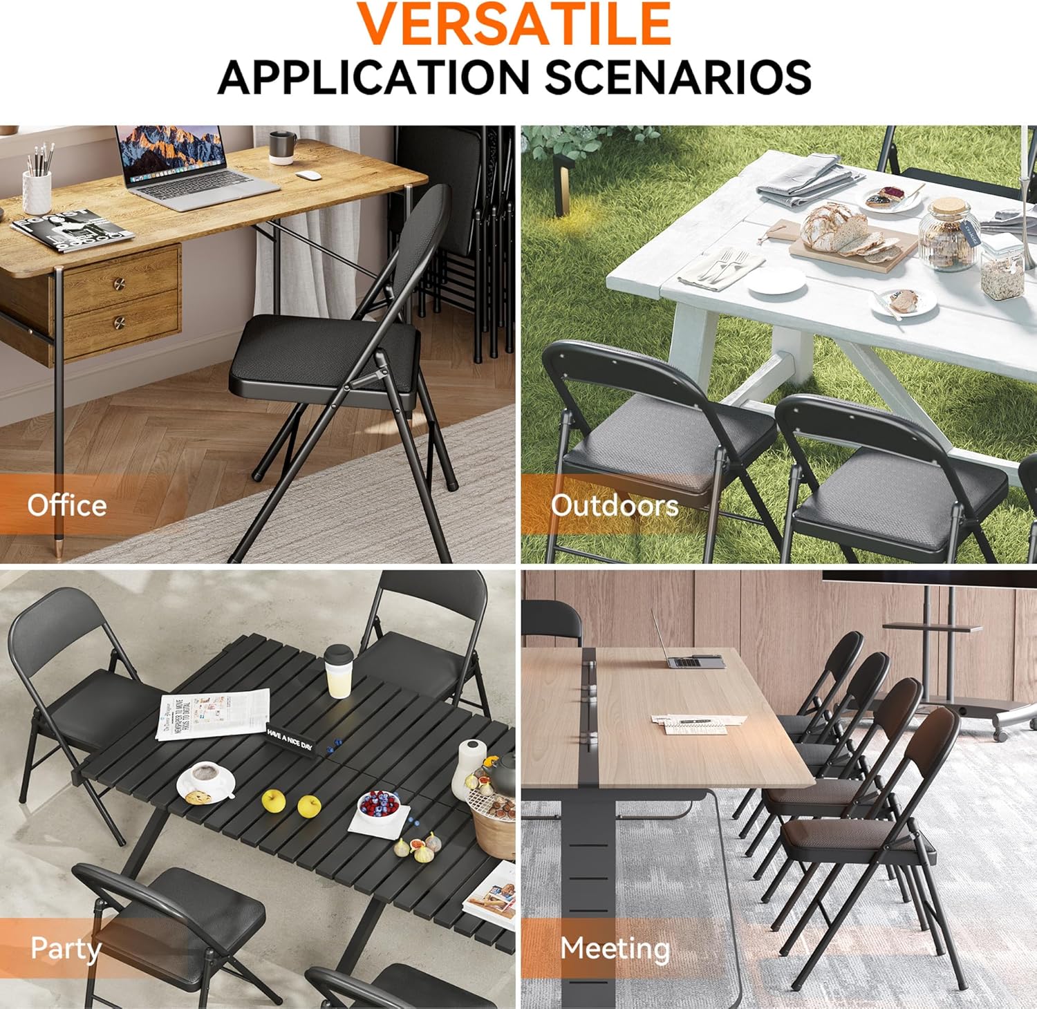 Fenbeli Folding Chairs Bulk Set of 10, Fabric Padded Commercial Folding Chairs 330 lbs Heavy Duty Steel Frame, Stackable Folding Chairs for Events, Wedding, Church, School, Commercial