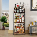 KLM Liquor Bottle Display Shelf, Coffee Syrup Rack Organizer, 3 Step Countertop Wine Rack, Mini Bar, Retro Bar Shelf Stand for Whiskey, Spirits.(Brown)