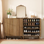 Fluted Shoe Cabinet with Doors, 5-Tier Shoe Storage Cabinet with Adjustable Shelves, Wooden Freestanding Shoe Organizer Shoe Cabinet for Entryway,Hallway,Living Room, Natural Oak