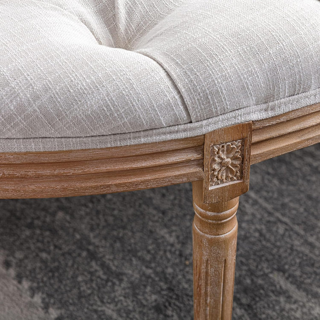 chairus 55" Button Tufted Semi-Circle Dining Bench Linen Halfmoon Entryway Bench Comfy Upholstered Bench Seat for Bay Window/Bedroom End of Bed/Living Room/Indoor, Beige