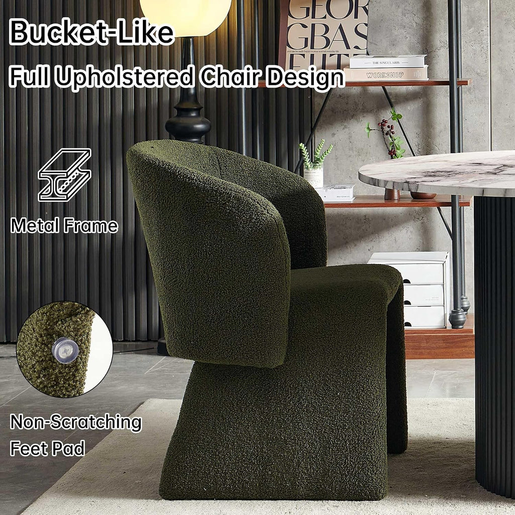 NORDICANA 3-Piece Round Dining Table Set for 2, Modern 47-Inch Kitchen Table and Chair Set, Dining Set with Dark Green Upholstered Armchairs, Manufactured Wood Top with White Marble Effect Finish