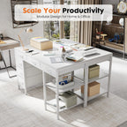 OLIXIS Computer Desk with 6 Drawers, 47 inch Office Desk with Storage Shelves, Reversible Gaming Desk, Corner Desk with Storage Drawers, Work for Home Office, Study, Living Room, White
