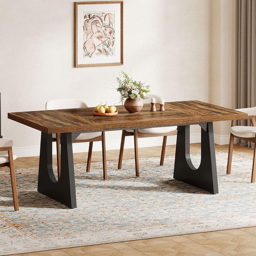 Tribesigns Large Dining Table for 6-8 People, 70.9-Inch Wood Rustic Rectangular Table with Black Wooden Legs, Farmhouse Center Kitchen Table for Dining Room, Living Room, Home Furniture (Dark Brown)