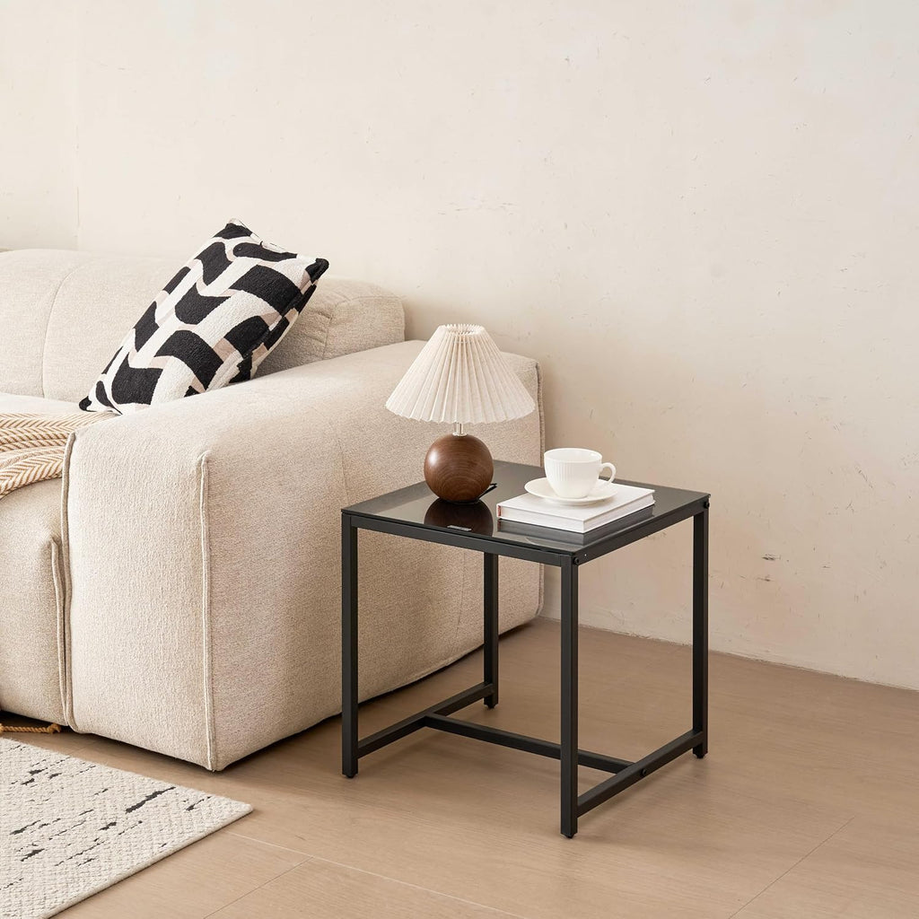 Modern Glass Side Table with Metal Legs - Multipurpose Small Tea Table for Living Room, Bedroom, Office, Outdoor Use - Waterproof & Durable Tempered Glass Top