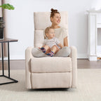 360° Swivel Rocking Chair for Nursery, Manual Glider Chair Nursing Chair with Side Pockets, Polyester Glider for Living Room, Heavy Duty Motion Mechanism, Beige
