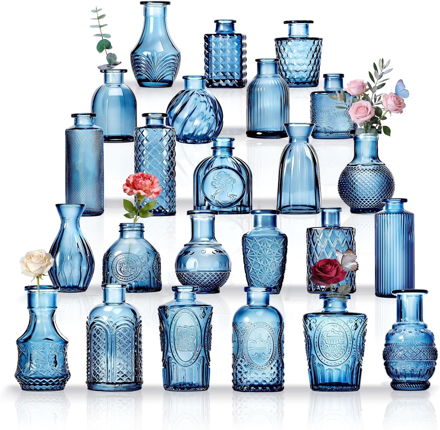 24PCS Mini Bud Vases As Wedding Centerpieces for Tables,Clear Bud Vases for Flowers,Small Flower Vases Suitable for Birthday Party,Anniversary,Wedding Reception,Baby Shower (Blue, 24PCS)