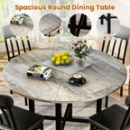 AWQM Round Dining Table Set for 4, Wood Circle Kitchen Table and Chairs Set for 4, Modern Dining Room Sets with 4 Faux Leather Chairs, Round Dinner Table for Small Space, Grey