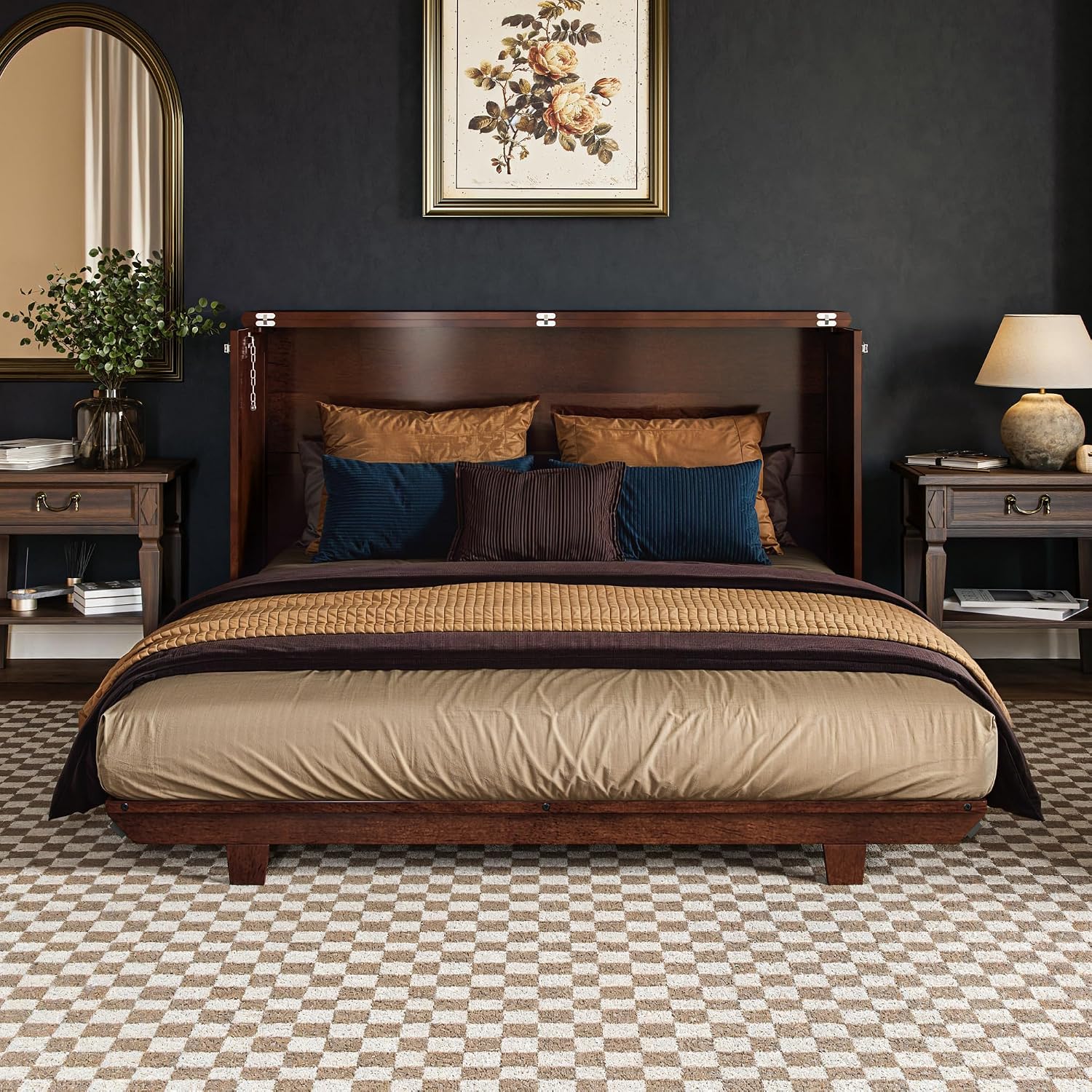 AFI, Charleston Queen Wood Murphy Bed Chest with 6" Mattress, Walnut