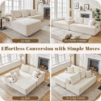 106" Cloud Sectional Couch, Modular Sectional Sofa with L-Shape Chaise, Corduroy Boneless Couch with Deep Seat, Upholstered Sofa for Living Room, No Assembly Required(Left-Facing Chaise, White)