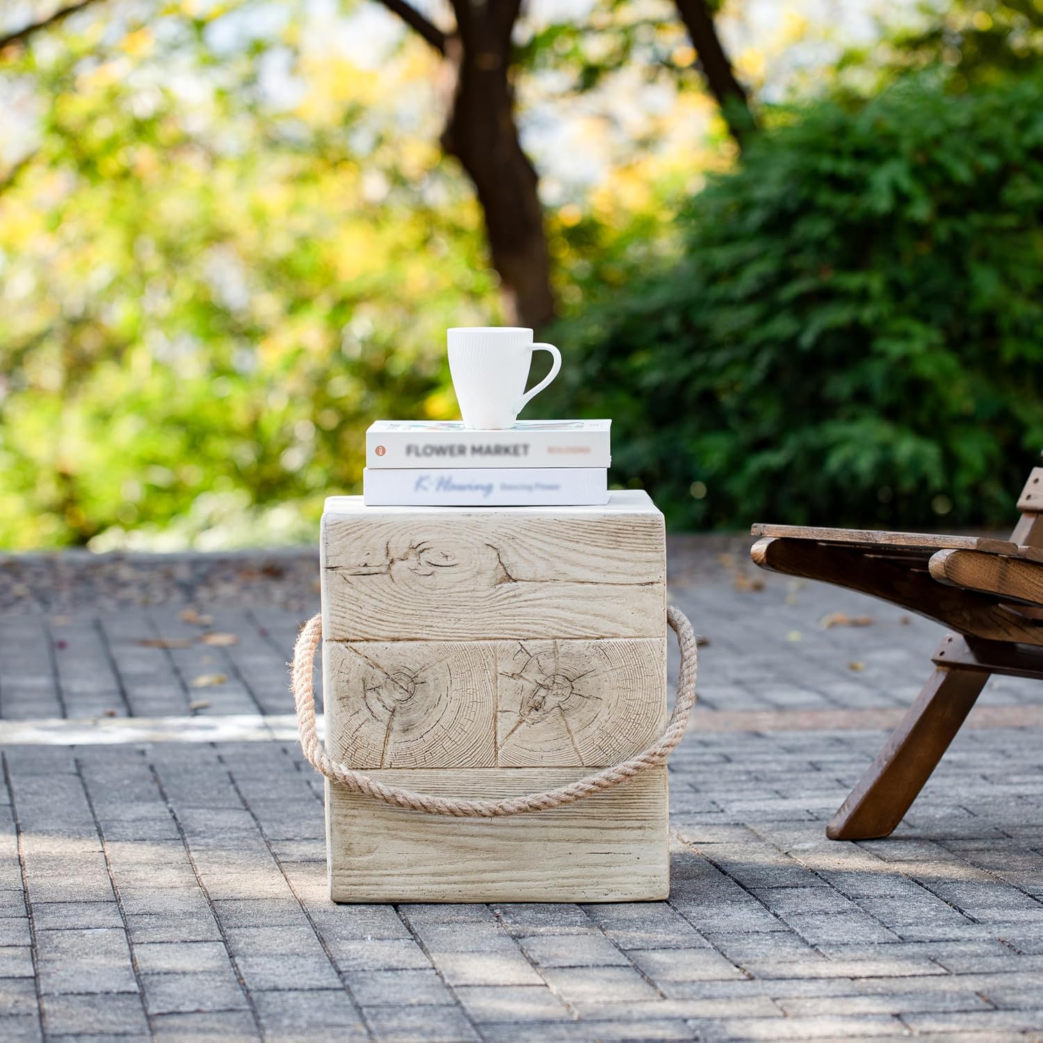 Stone Side Table,Round Faux Marble Side Table,Modern Small Stone End Table for Balcony (wood-28)