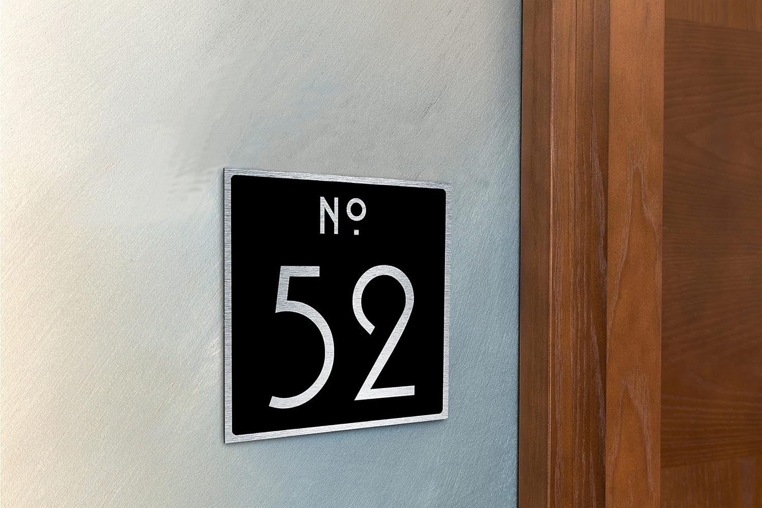 Personalized Modern Outdoor Address Plaque - Custom House Number Sign - Square - Black with Silver Numbers (8 x 8 inches)