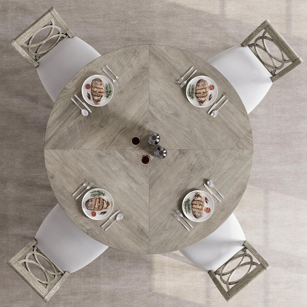 47" Round Farmhouse Dining Table, Seats 4–6, Wood Top & Legs, Sturdy Kitchen Table for Home, Dining Room, or Living Room – Grey (No Chairs)