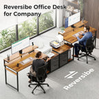 AODK Computer Desk with Printer Storage Shelf, 56 Inch Office Desk with Drawers & Power Outlet, Reversible Desk Space-Saving Workstation with Individual PC Stand, Rustic Brown
