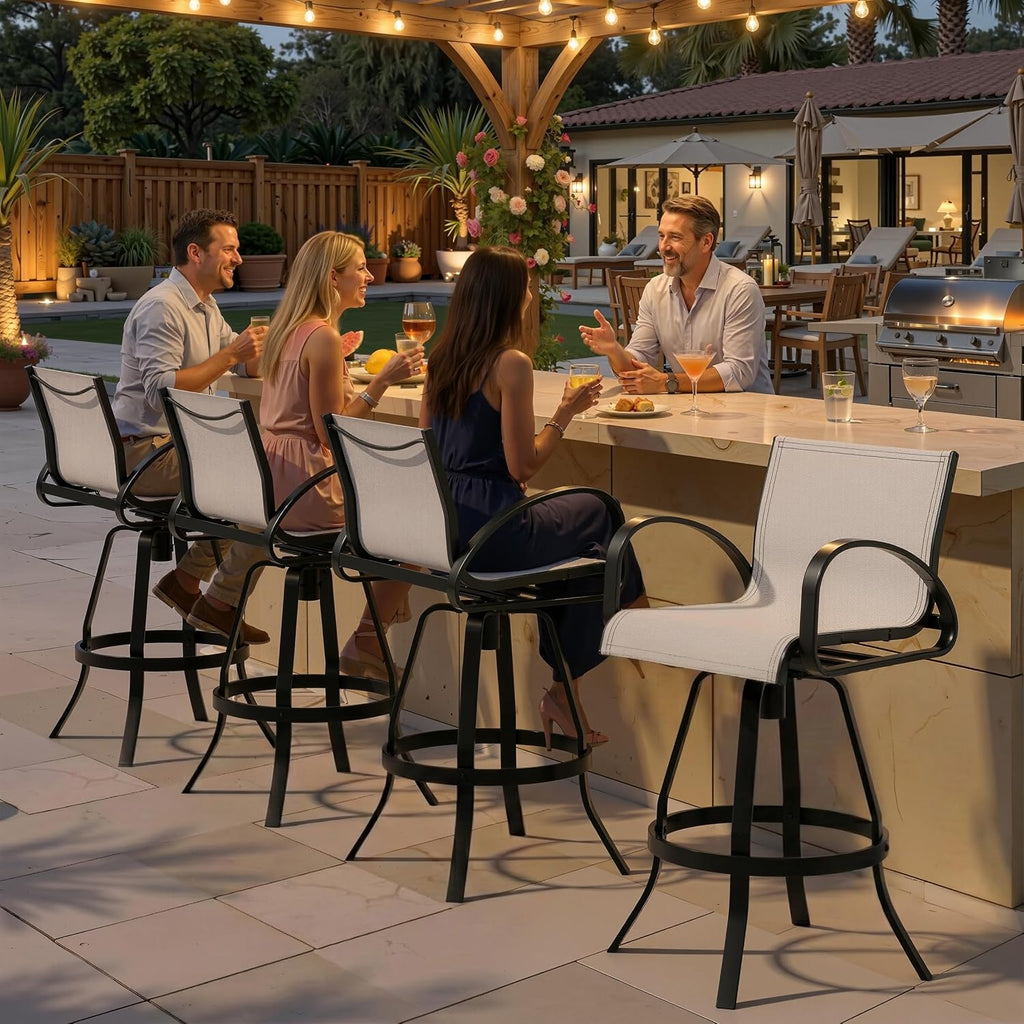 Pellebant 30" Aluminum Outdoor Bar Stools Set of 2, Sunbrella Swivel Patio Bar Height Bar Stools with Back & Footrest, Rust-Proof Patio Bar Stools for Deck Lawn Garden, White