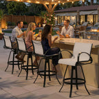Pellebant 30" Aluminum Outdoor Bar Stools Set of 2, Sunbrella Swivel Patio Bar Height Bar Stools with Back & Footrest, Rust-Proof Patio Bar Stools for Deck Lawn Garden, White