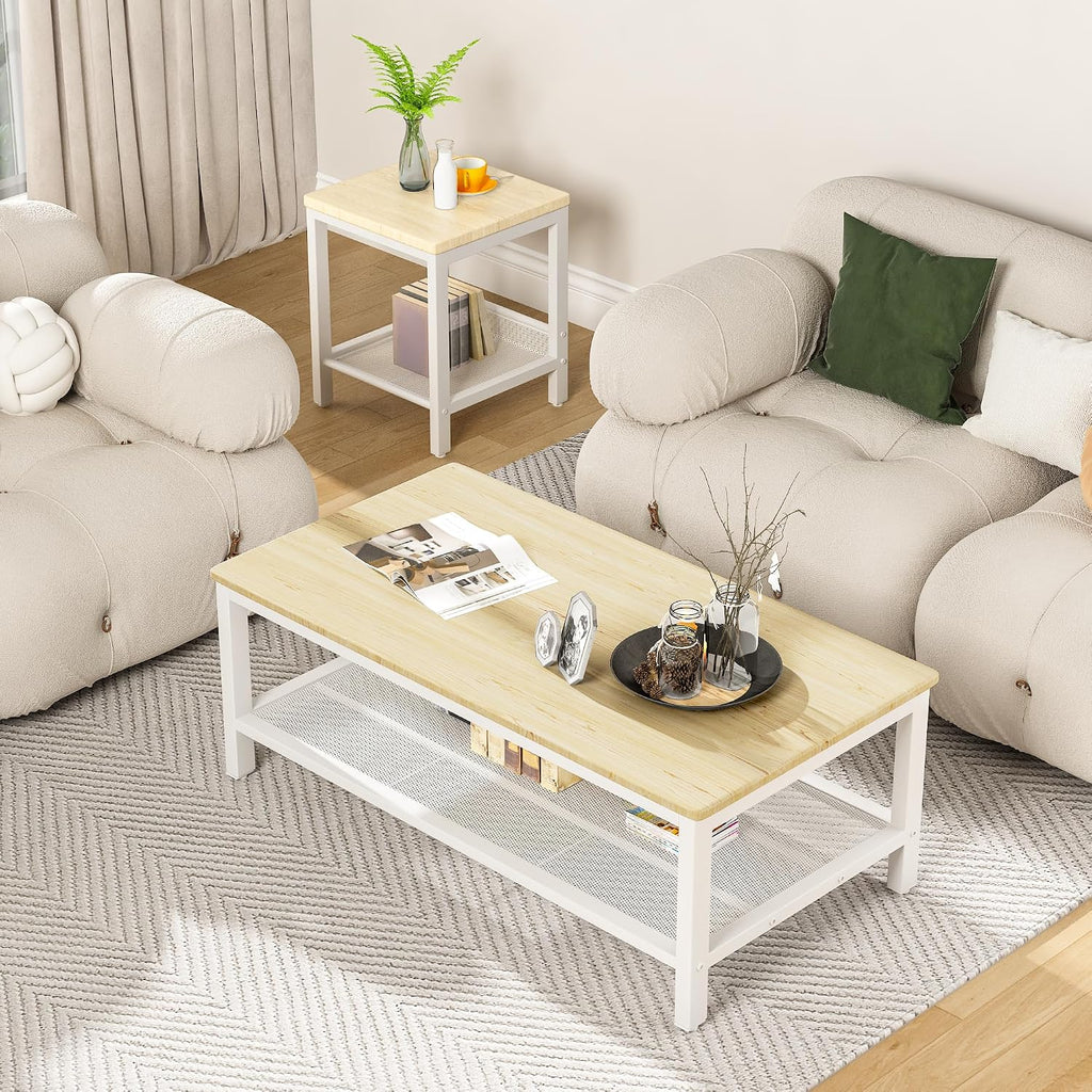 AWQM Coffee Table Coffee Table and end Table Sets Living Room Table | For Living Room, Small Apartment, Home Office, Sofa Storage Side Table & Bedroom Use (Oak)