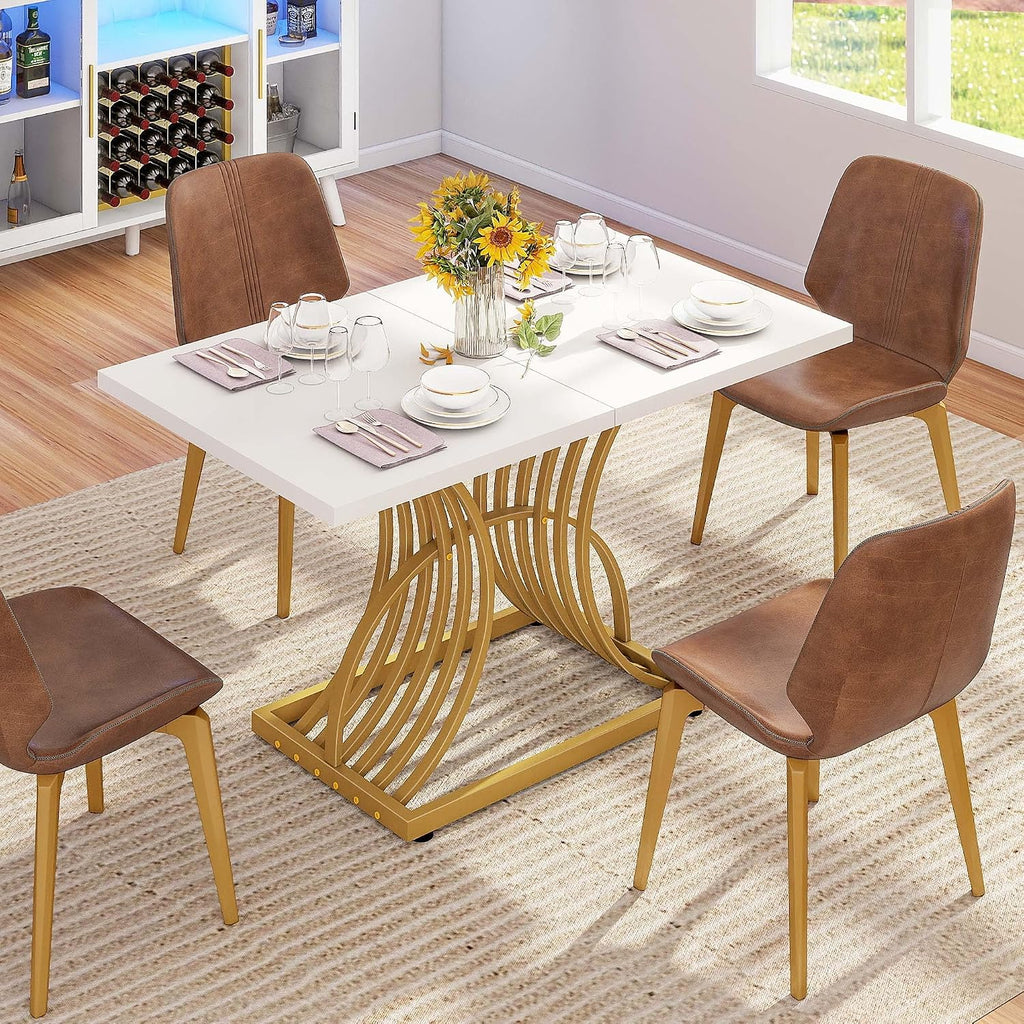 YITAHOME Dining Room Table 47 Inch Rectangle Dining Table for 4 Modern Kitchen Table White Dinner Table with Gold Leg for Home Dining Room Kitchen Apartment Restaurant, White and Gold