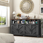 knoworld Buffet Sideboard with Storage Farmhouse with 4 Doors, 55'' Large Kitchen Storage Cabinet Wood Coffee Bar Cabinet Buffet Table with Shelves for Kitchen, Dining Room, Entryway (Black, 55 in)
