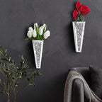 Flower Vase Crushed Diamond Mirrored Hanging Planter& Geometric Decor Mirrored Container,Silver Decorative Mirror Vase Luxury for Home Decor.befit for Faux Plants.Can’t Hold Water.(Set of 2)