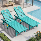 KINGYES Outdoor Armless Chaise Lounge Set of 2, HDPE Pool Lounge Chairs with Cup Holder & Wheels, Patio Lounger Chairs for Poolside, Aruba