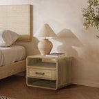 LuxenHome Modern Nightstand with Drawer and Open Shelf,15.7" H Wood Accent End Table and Night Stand with Rounded Corners, Small Bedside Table with Storage for Bedroom，Living Room