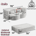 Modern Floor Sofa with 2 Pillows,Convertible Teddy Fabric Foam-Filled Sleeper Sofa Bed,15" Full Size Folding Mattress for Living Room, Guest Bed, Playroom,no Assembly Required (White@091)