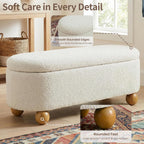 VKNOW 44.8" Storage Ottoman Bench End of Bed Bench, Thickened Upholstered Blanket Chest for Living Room, Entryway Bench with Hinge and Cute Spherical Solid Wood Stool Legs for Bedroom, Beige